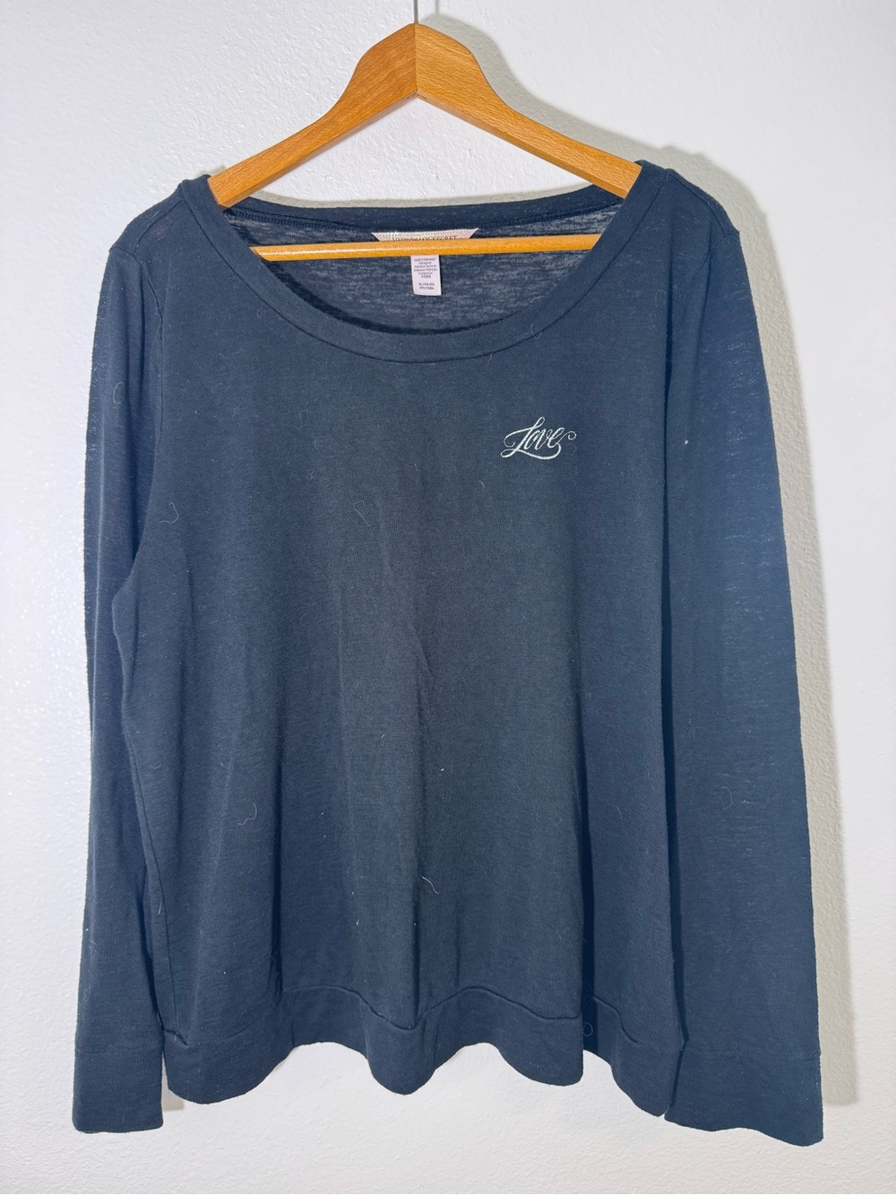 Victoria Secret Love Womens Long Sleeve Scoop‎ Neck Top Black XL